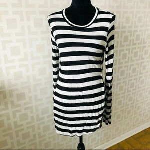 RD Style Black and white striped long sleeve split hem tunic top S